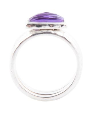 Stack Genuine Purple Amethyst Rectangle Sterling Silver Ring