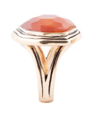 River Rocks Orange Quartz Golden Bronze Octagon Ring