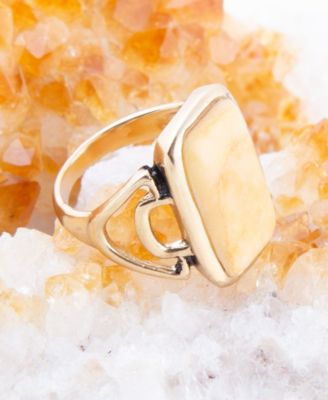 Luster Yellow Agate Golden Bronze Rectangle Ring