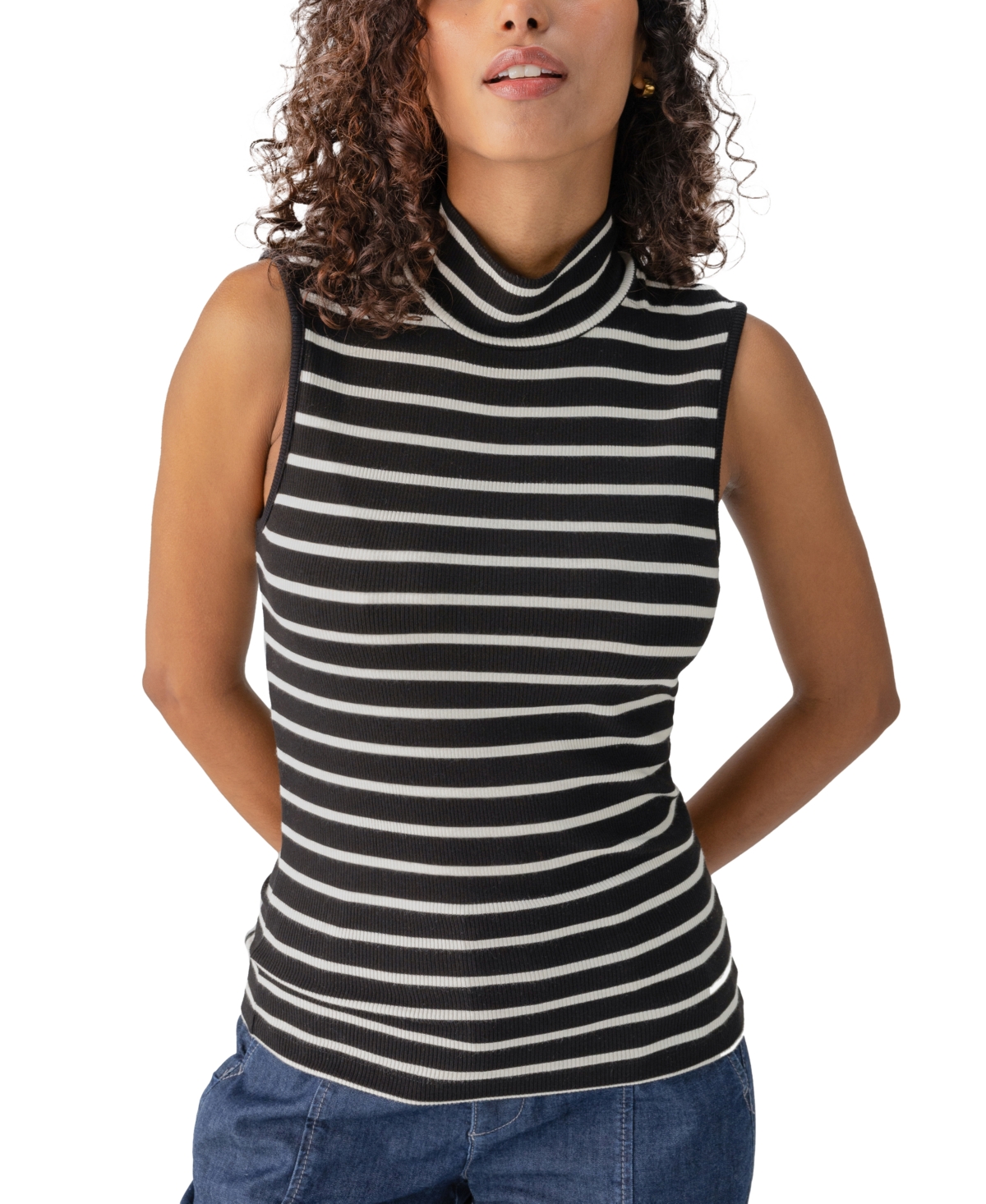 Sanctuary Women's Essential Sleeveless Mock-Neck Top -Chalk Stripe
