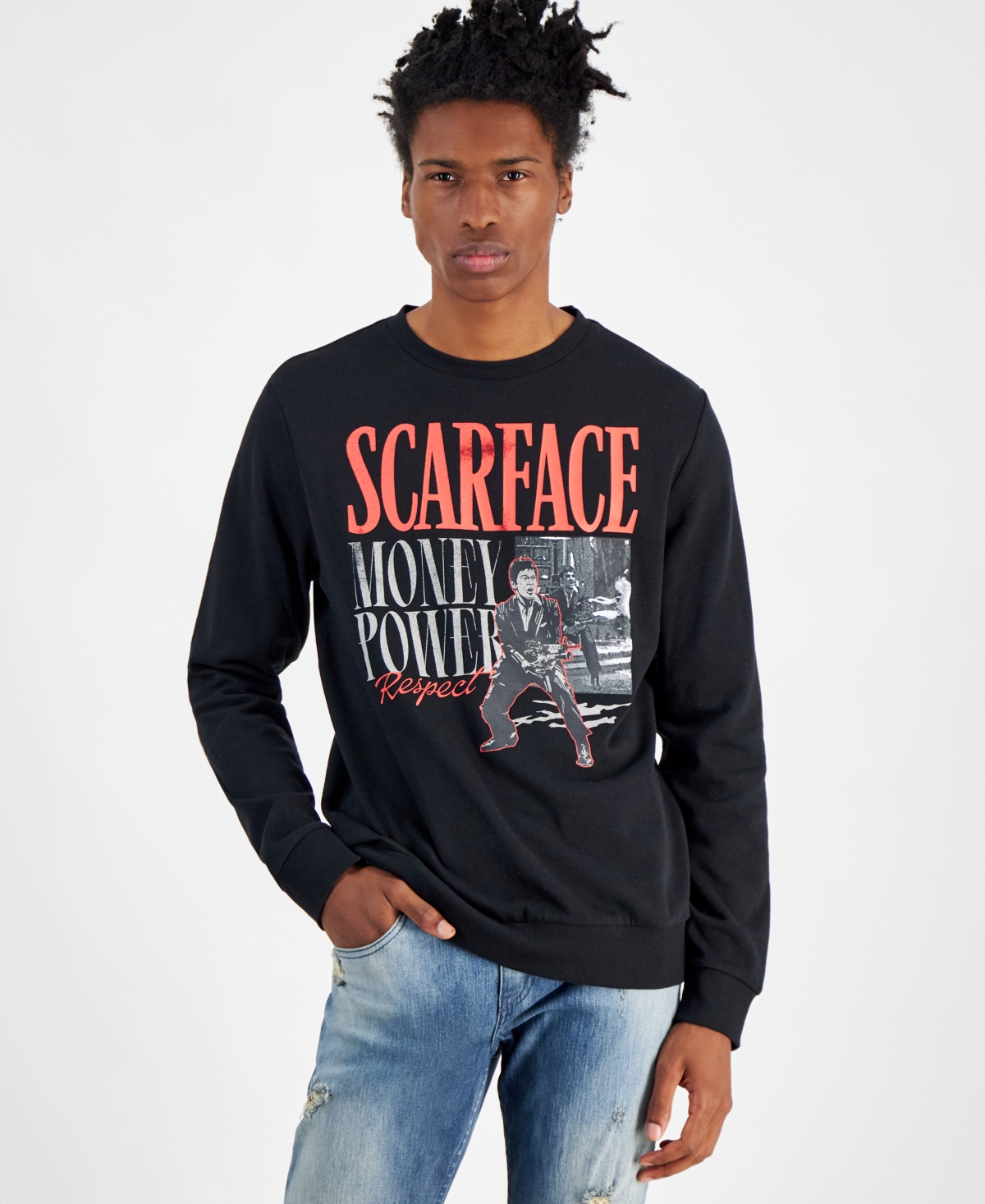 Men's Scarface Miami Regular-Fit Printed Fleece Sweatshirt - Black