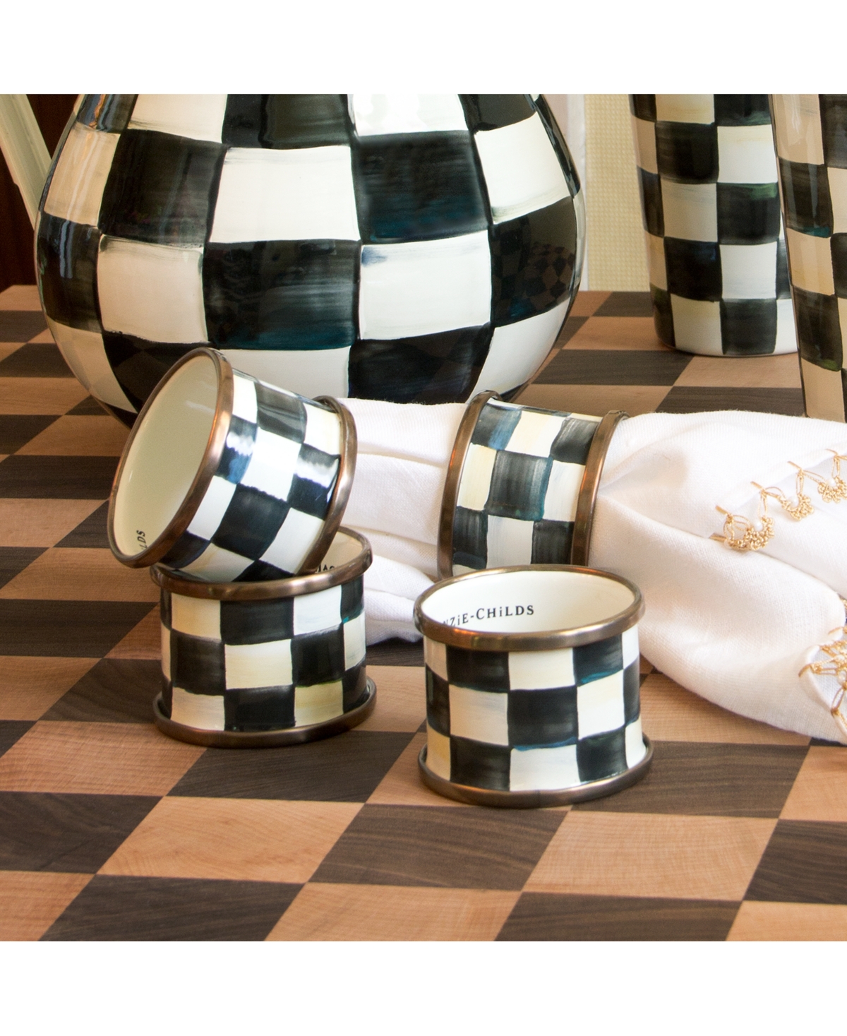 MACKENZIE-CHILDS COURTLY CHECK NAPKIN RINGS, SET OF 4 