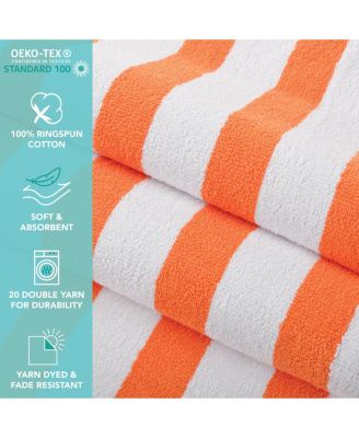 Cali Cabana Striped Soft Cotton 4 Pack Beach Towels, 30x60 in