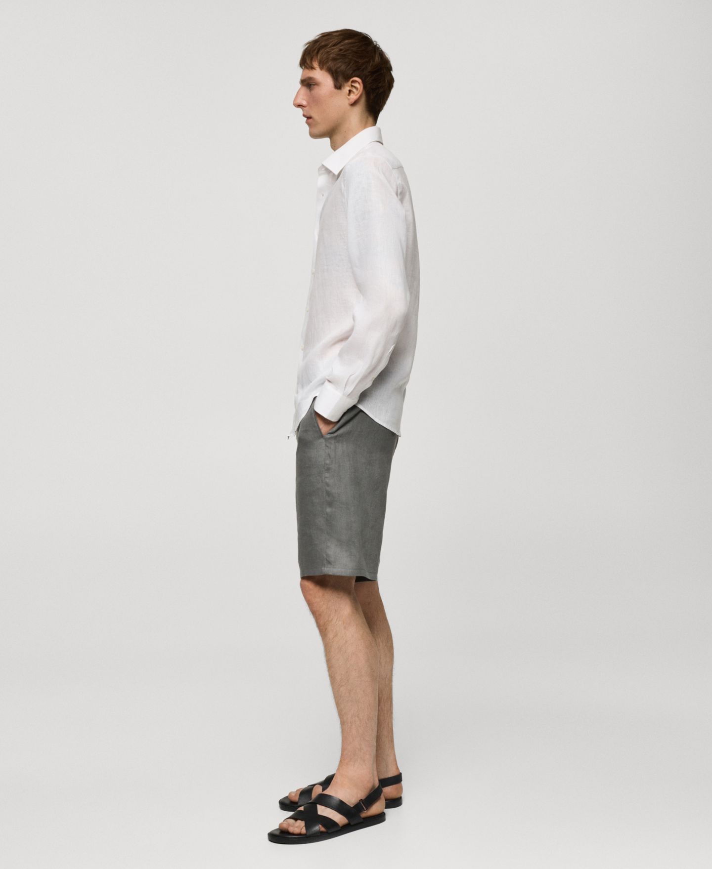 Мужская рубашка Mango Linen, цвет: Аквамариновый зелёный — фото 9