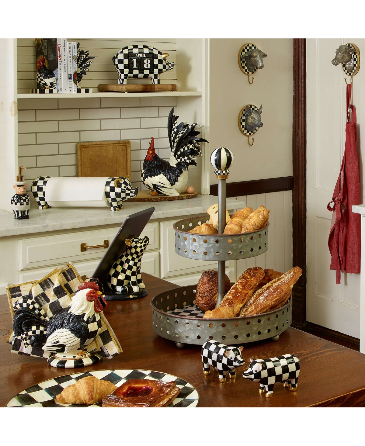 Mackenzie-childs Courtly Check Pig Salt & Pepper Set In No Color