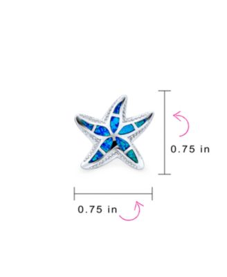 Large Nautical Hawaiian Tropical Beach Vacation Blue Inlay Synthetic Opal Starfish Stud Earrings Sterling Silver