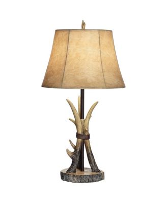 Boone Rustic Western Table Lamps 27 1/2" Tall Set of 2 Natural Antler with USB Charging Port Bell Shade for Bedroom Living Room Office