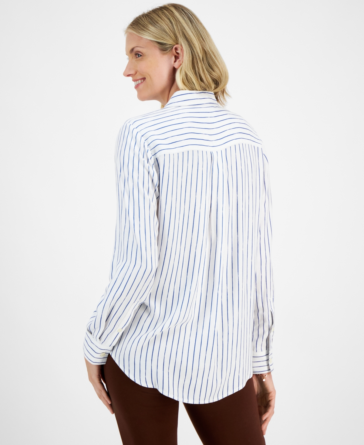 Style & Co Women's Striped Floral-Embroidered Shirt, Created for Macy's