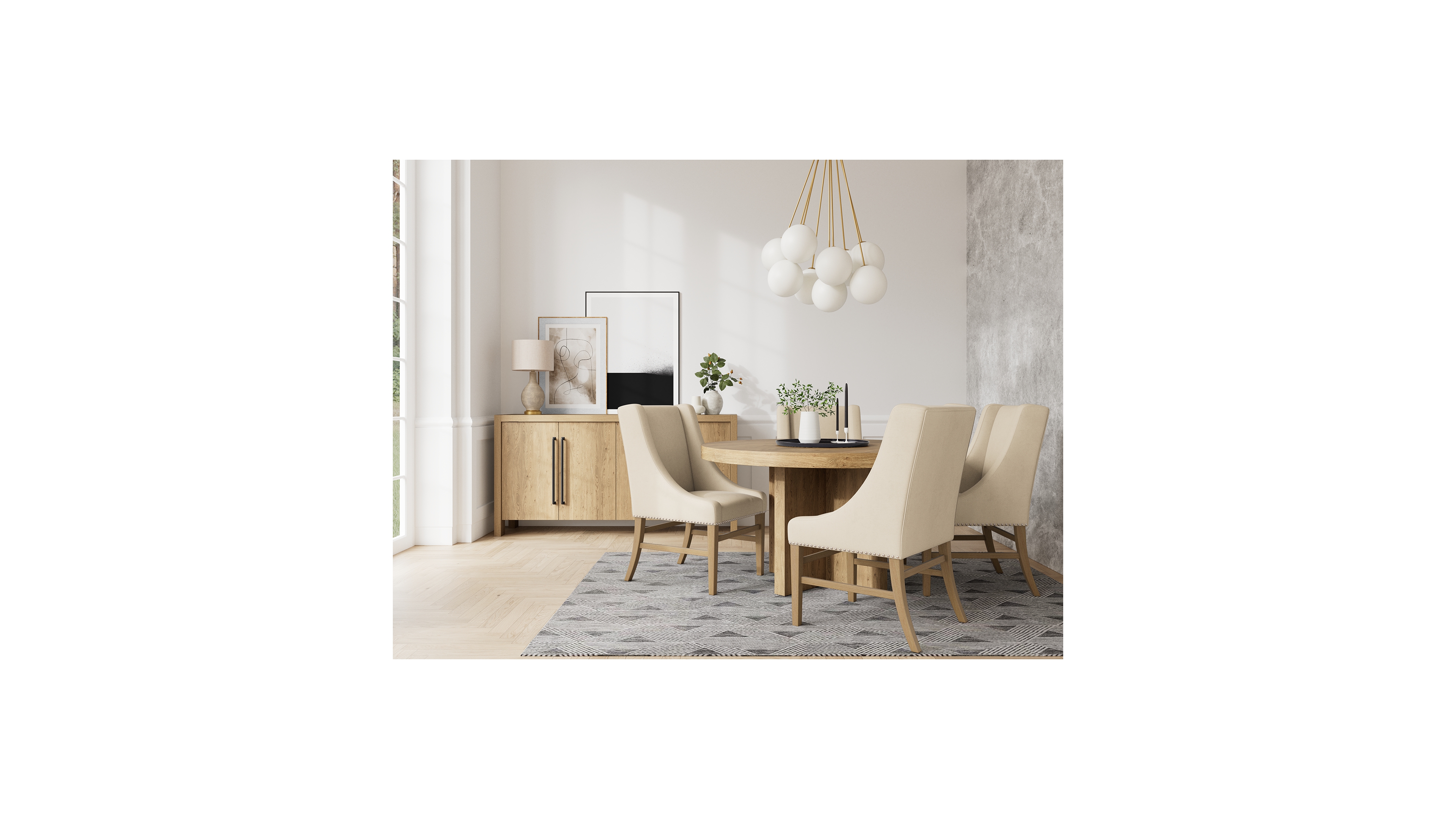 5pc Dining Set (Davie Round Table & 4 Eryk Host Chairs)