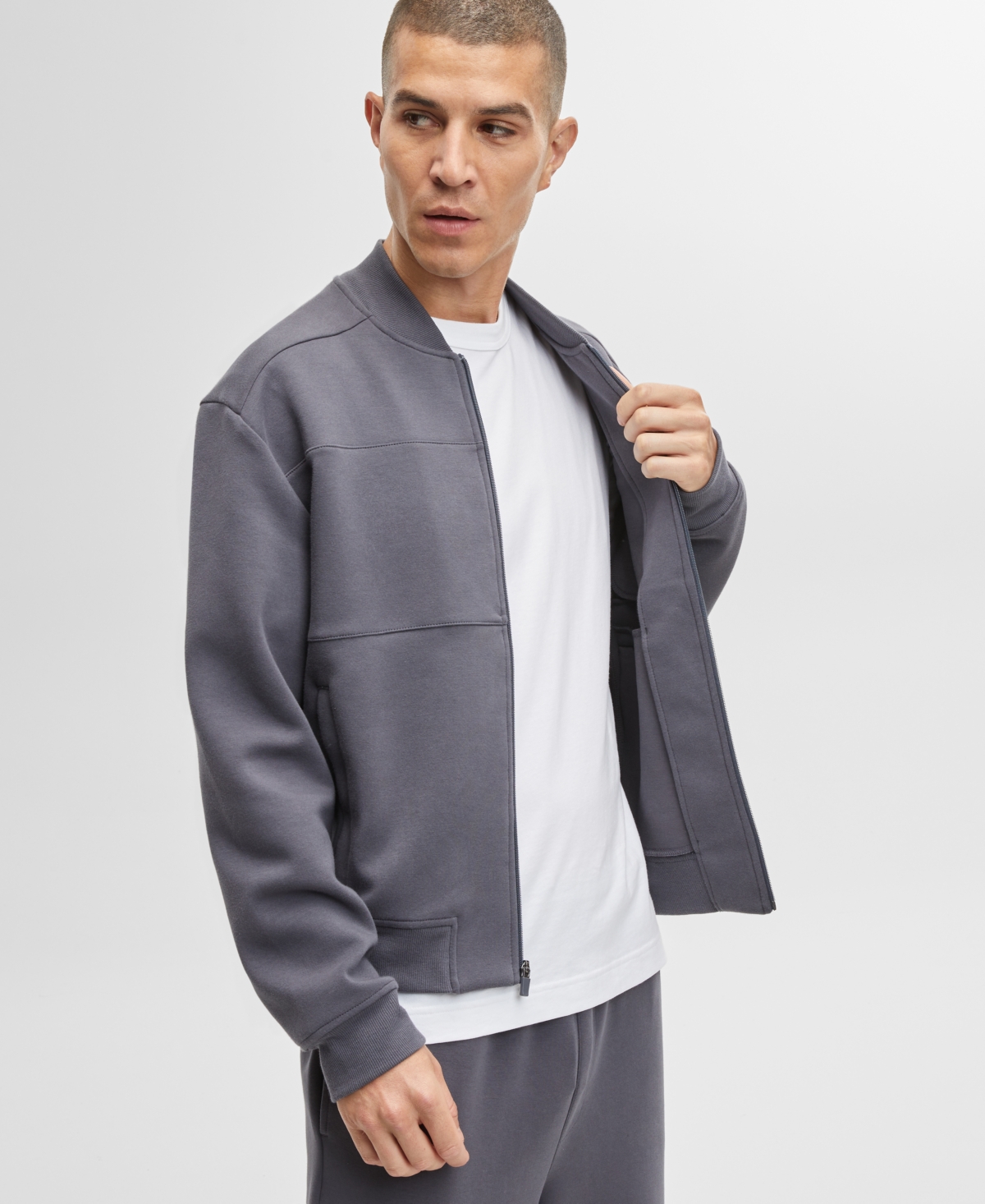Men's Regular-Fit Full-Zip Track Jacket, Created for Macy's - Ebony Grey