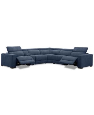 Nevio 6-Pc. Fabric Power Headrest L-Shaped Sectional and Console with 2 Power Motion Chairs