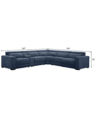 Nevio 6-Pc. Fabric Power Headrest L-Shaped Sectional and Console with 2 Power Motion Chairs