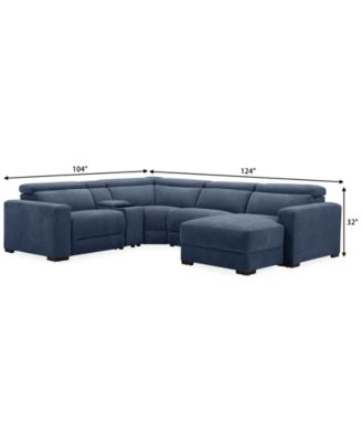 Nevio 5-Pc. Fabric Power Headrest Sectional and Chaise with 2 Power Motion Chairs