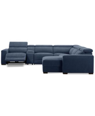 Nevio 6-Pc. Fabric Power Headrest Sectional with Chaise & Console and 1 Power Motion Chair