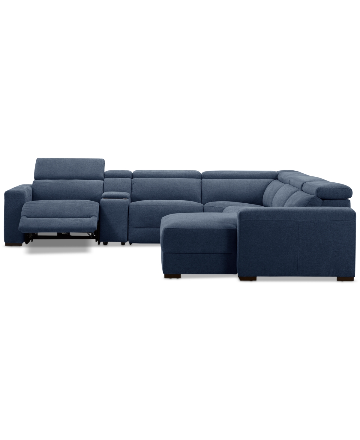 Nevio 6-Pc. Fabric Power Headrest Sectional with Chaise & Console and 1 Power Motion Chair