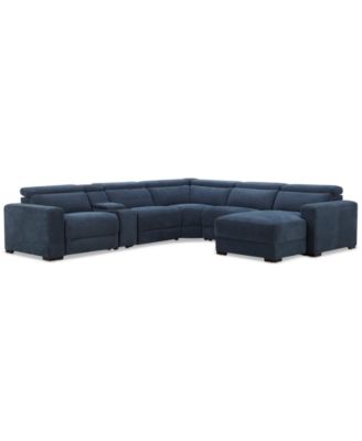 Nevio 6-Pc. Fabric Power Headrest Sectional with Chaise & Console and 2 Power Motion Chairs