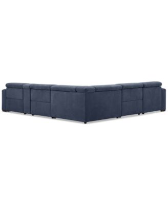 Nevio 6-Pc. Fabric Power Headrest Sectional with Chaise & Console and 3 Power Motion Chairs