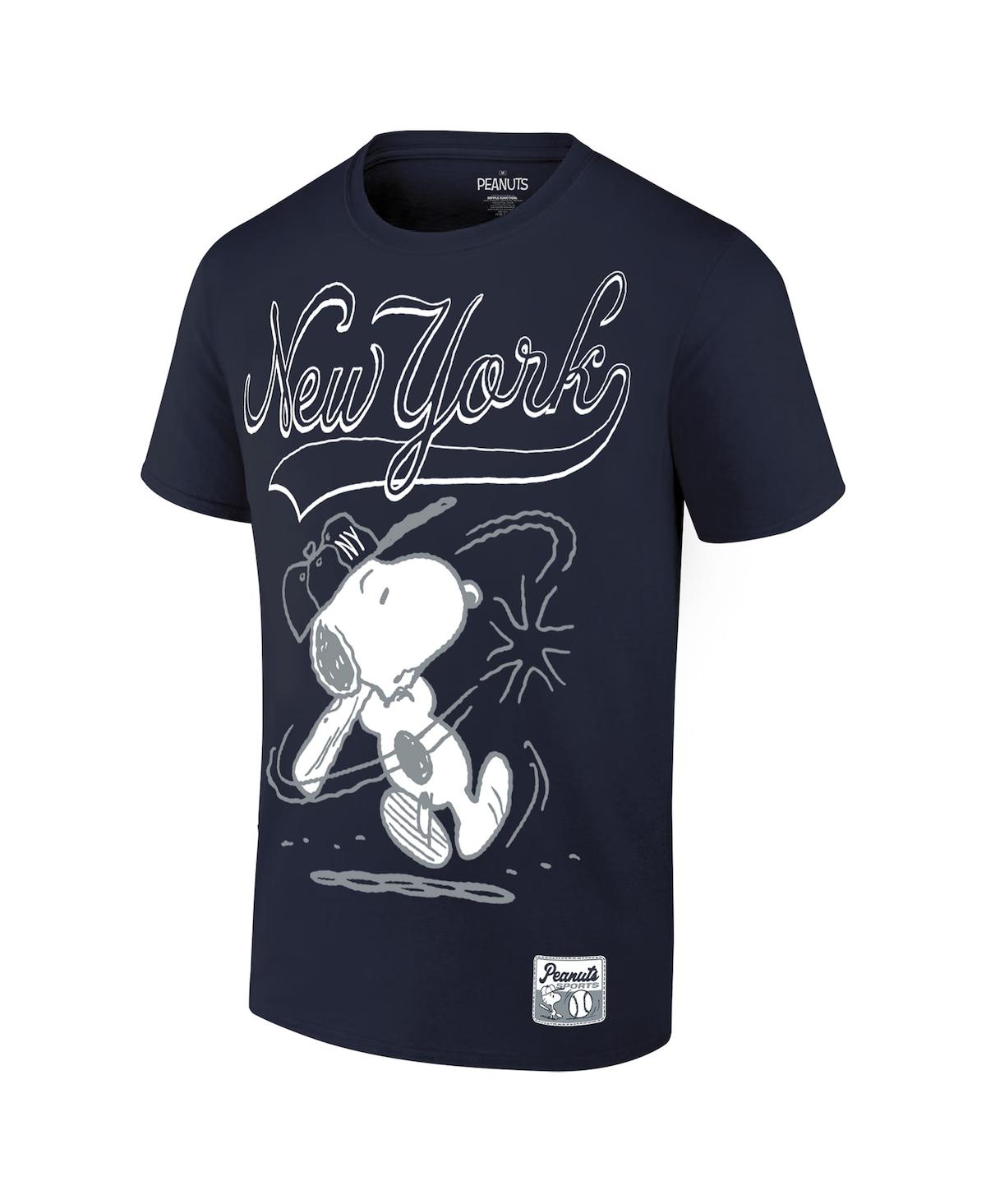 Ripple Junction Men's Navy Peanuts New York Baseball T-shirt In Navy White