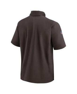 Men's Brown Cleveland Browns 2024 Sideline Coach Short Sleeve Half-Zip Hoodie Jacket