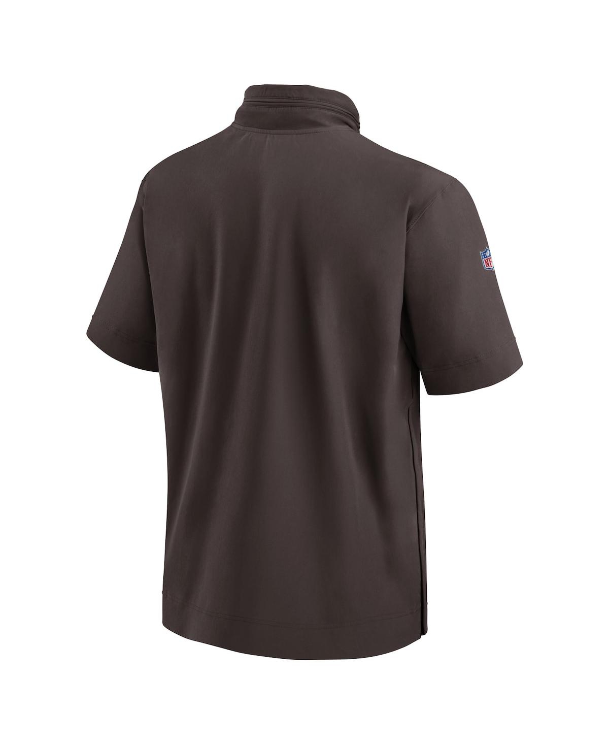 Nike Men'sCleveland Browns 2024 Sideline Coach Short Sleeve Half-Zip Hoodie Jacket - Brown, Orange