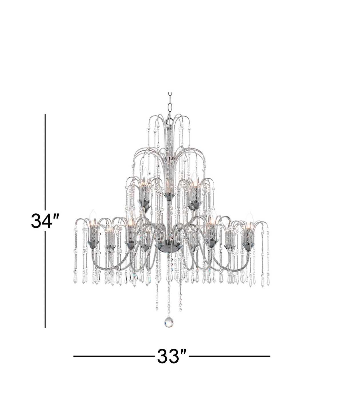 Vienna Full Spectrum Crystal Rain ChromeTiered Large Chandelier Lighting Wide Traditional 12-Light Fixture for Dining Room House Foyer Ent
