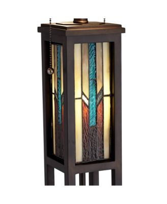 Ranier Rustic Mission Floor Lamp 59 1/2" Tall Bronze with LED Nightlight Stained Art Glass Shade for Living Room Bedroom Office