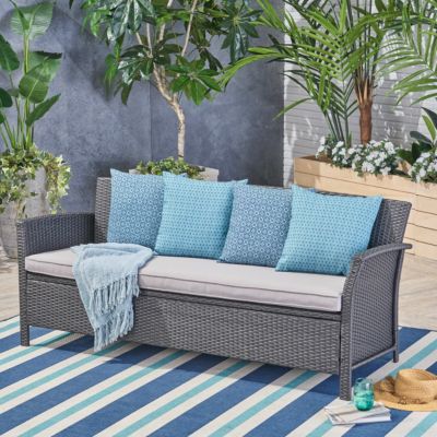 Curved Armrest Wicker Sofa with Water-Resistant Cushions
