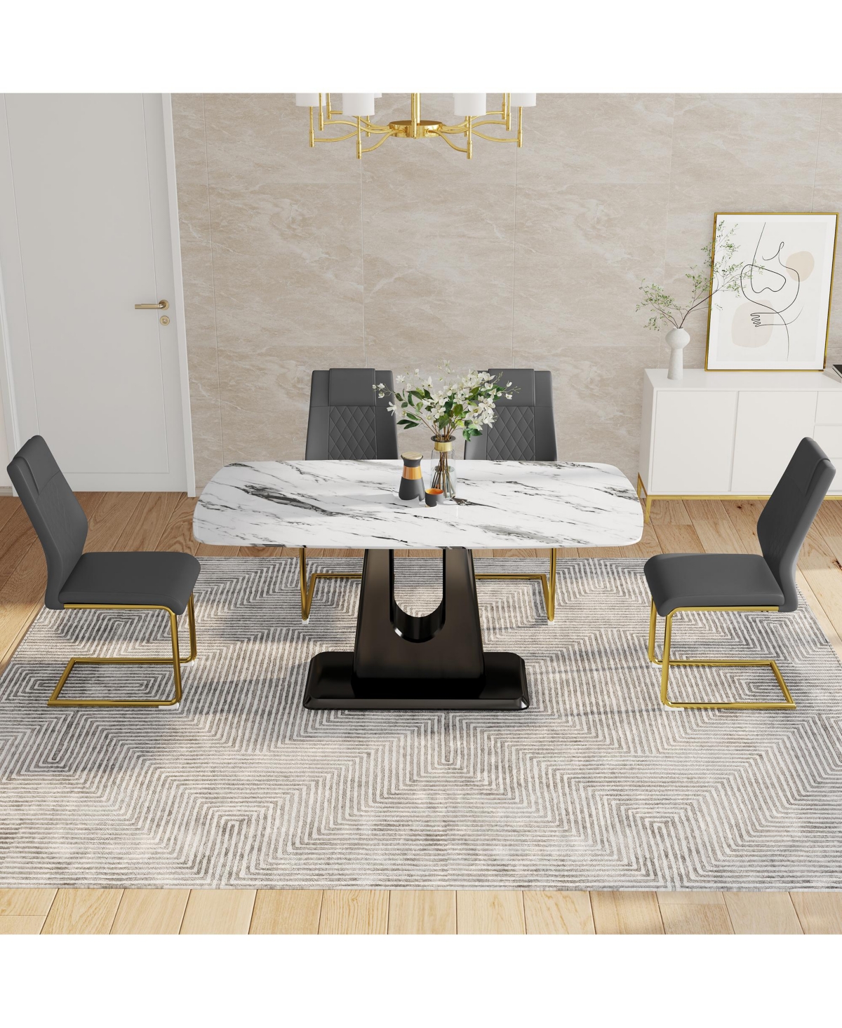 Simplie Fun Ultra-Modern Dining Table for 6-8, Multipurpose and Easy Assembly - Black+gold