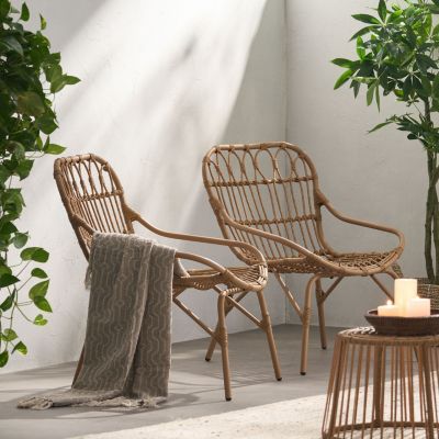 Streamdale Modern Boho Faux Rattan Accent Patio Chairs (Set of 2)