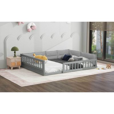 Streamdale Gray Upholstered Wood Platform Bed with Rails