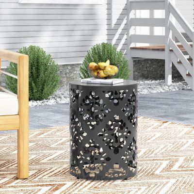 Streamdale Stylish Outdoor Side Table with Iron Cut Floral Design
