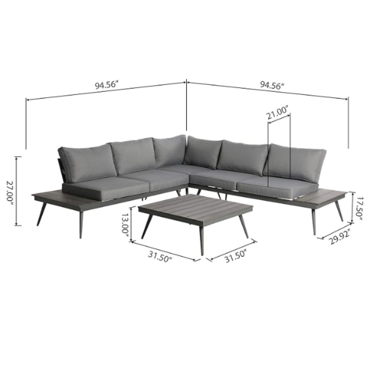 Streamdale Furniture Durable Eucalyptus Wood & Aluminum Norfolk Sofa with Ventilated Mesh Backrests