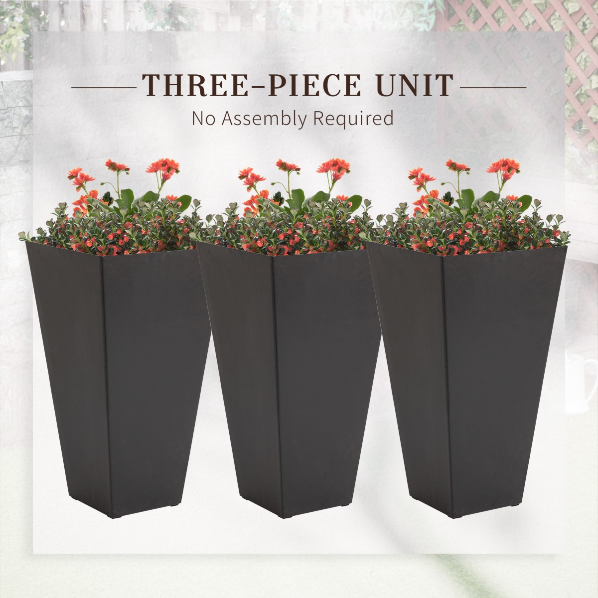 Streamdale Furniture Tall Square Planter with Drainage Holes, Indoor and Outdoor