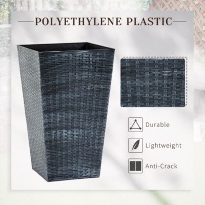 Stylish Rattan-Like Set of 3 Self-Draining Planter Pots (14x14x24")