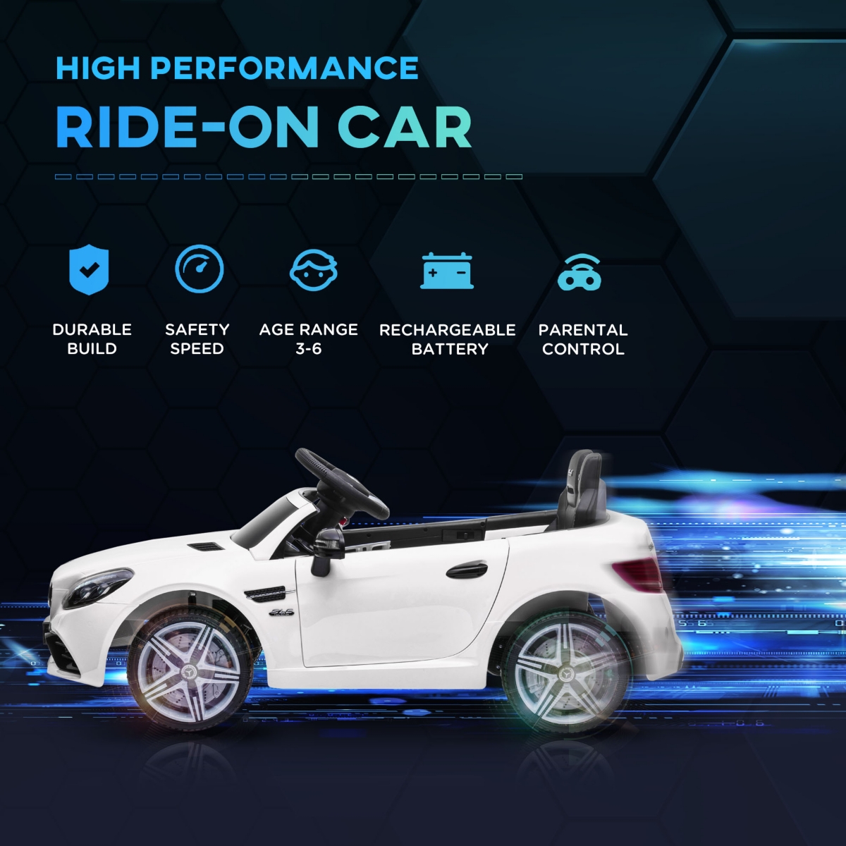 Streamdale Furniture Mercedes Slc 300 Ride-On Licensed Kids Car with Remote Control, Music, and Safety Features