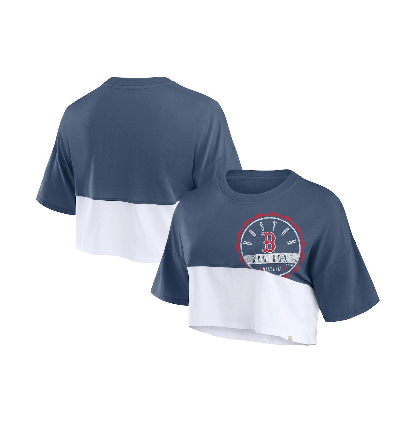 Женская футболка Fanatics Navy/White Boston Red Sox Color Split Boxy Cropped — фото 1