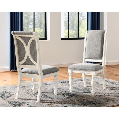 Antique White Solid Wood Upholstered Dining Chairs, Set of 2
