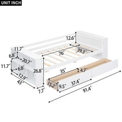 Streamdale Twin Size Daybed with Shelves and Drawers, White