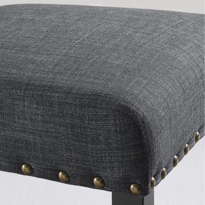 Fabric Bar Stools with Nailhead Trim, Set of 2, Grey