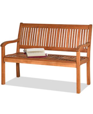 50'' Wooden Bench Loveseat Patio Garden Outdoor w/ Armrest & Backrest