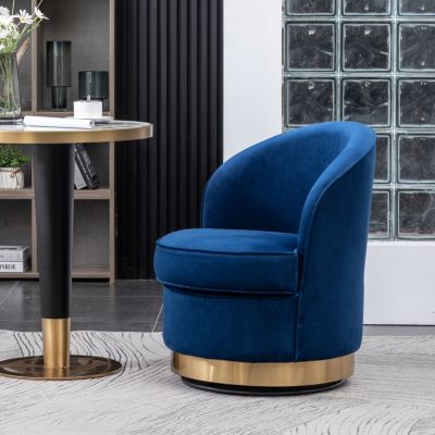 Contemporary Velvet Swivel Chair, Blue