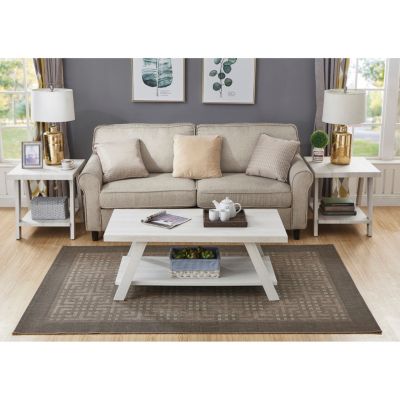 Contemporary Wood Shelf Coffee Table Set in White Finish