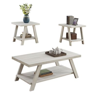 Contemporary Wood Shelf Coffee Table Set in White Finish