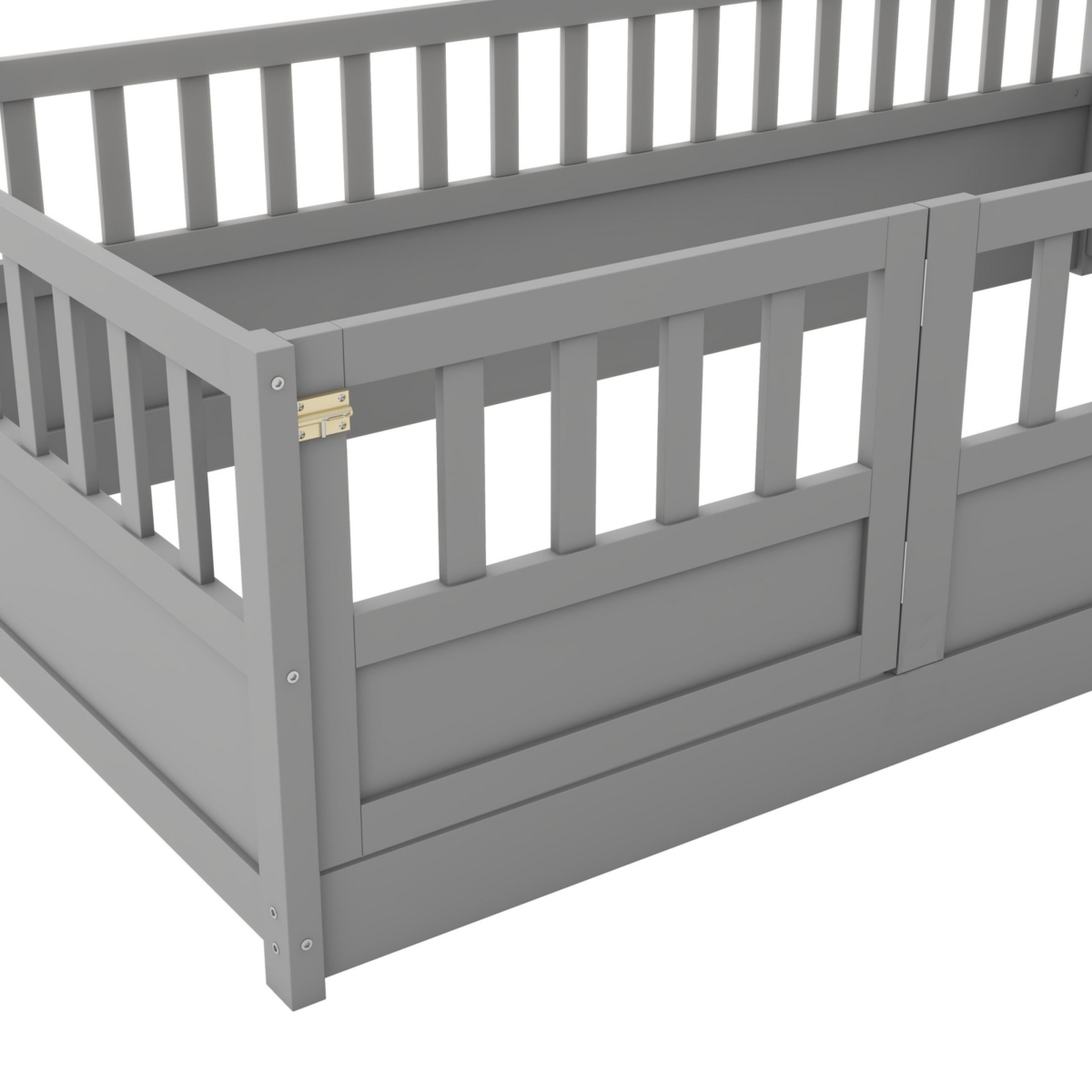 Streamdale Twin Floor Bed with Barrier and Door, Montessori Wooden Frame in Grey