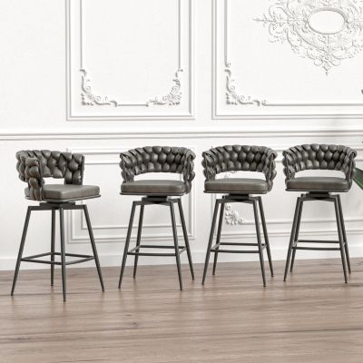  Premium Swivel Bar Stools with Woven Backrest