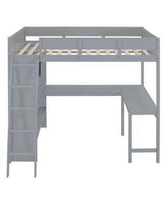 Streamdale Full Size Loft Bed with Desk and Shelf - White