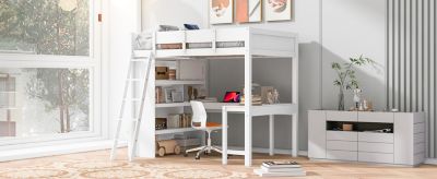 Full Size Loft Bed with Desk and Shelf