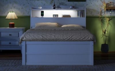 Streamdale Full-Size LED Bed with Trundle and Storage Headboard