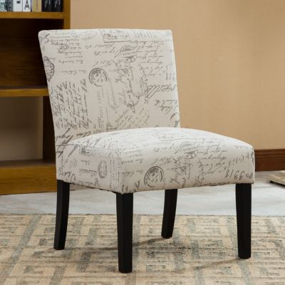 English Letter Print Fabric Armless Contemporary Accent Chair