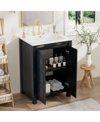 Streamdale Vintage Bathroom Vanity Cabinet with Ceramic Sink (24")